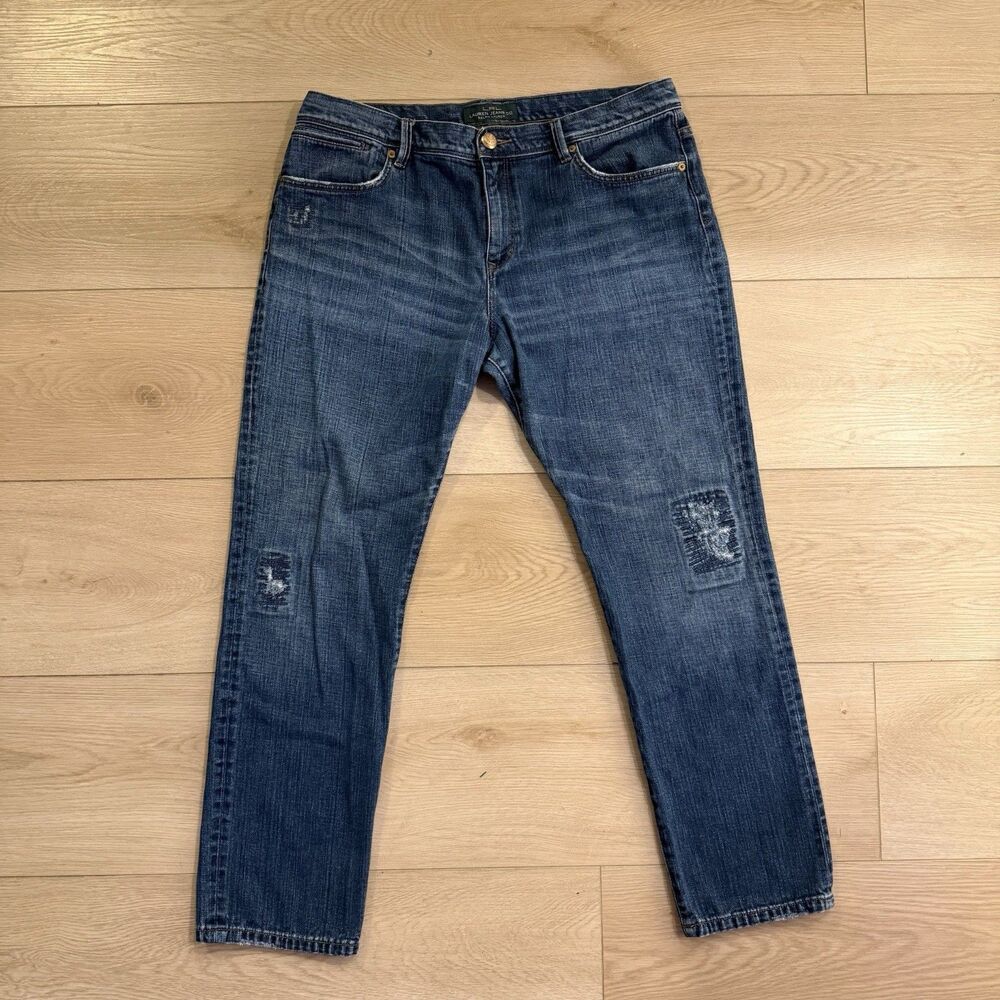 Lauren Jeans Co. Ralph Lauren Blue Medium Wash Skinny Jeans Size 12 Distressed